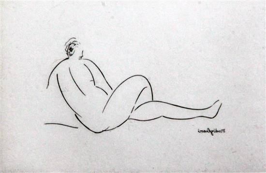 After Amadeo Modigliani (Italian 1884-1920) Nue Couchee de dos, 3.75 x 5.75in.